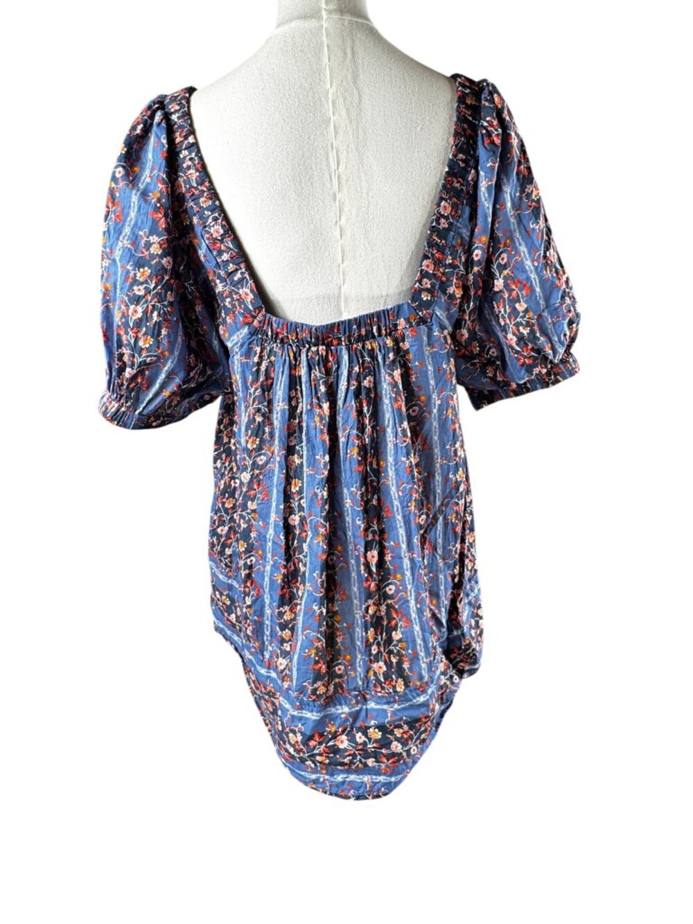 Free People Vintage Lover Floral Babydoll Blouse Dutch Blue Size Small - Picture 7 of 12